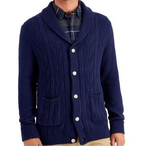 Club Room Men's Navy Blue Cable-Knit Shawl-Collar Cardigan Sweater Size L